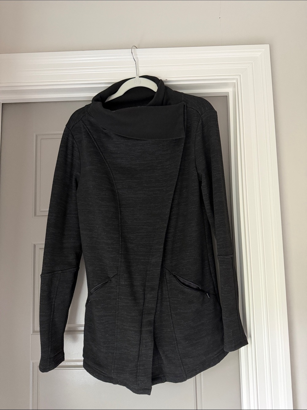 Zella Black Open-Front Funnel Neck Cardigan Sweatshirt